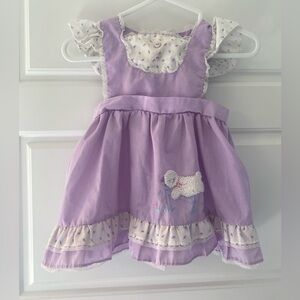 Adorable Vintage Purple Baby Dress with Lamb Embroidery Size 18 Months
